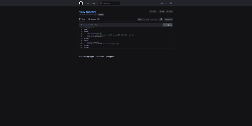Screenshot of OpenGist on a 1440p monitor